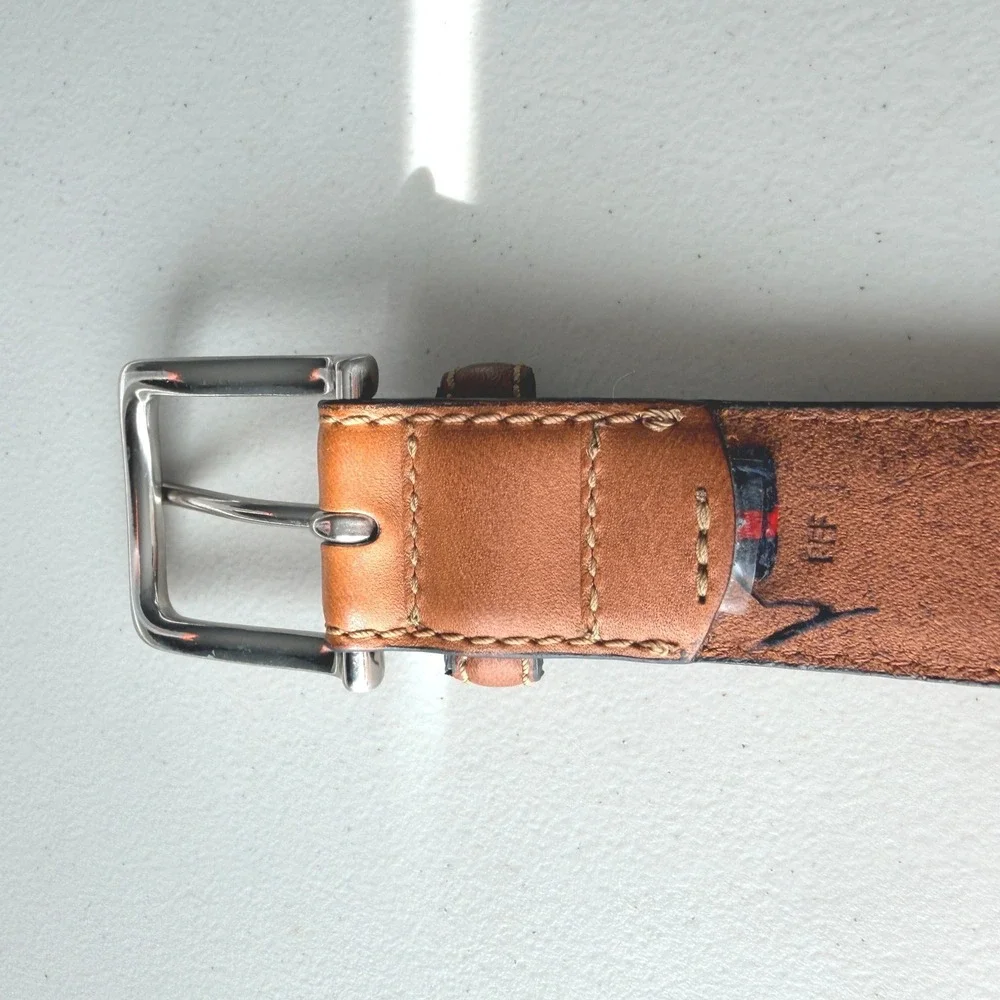 Tommy Hilfiger Leather Belt 32 Tan Silver Buckle Flag Logo